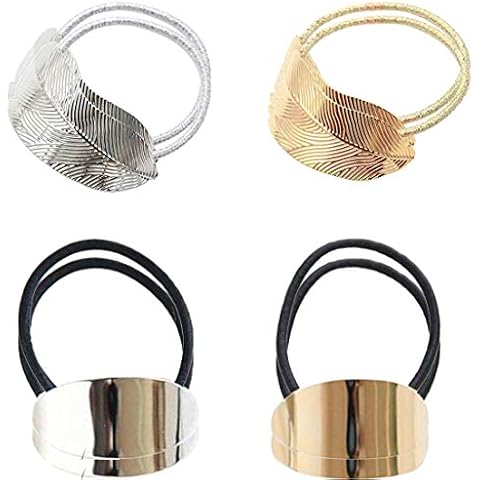 8 Pack Metal Leaf Hair Band Rope Elastic Hair Ties Hair Cuff Wrap Ponytail Holder Cover