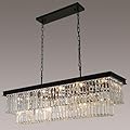 Weesalife Crystal Chandeliers for Dining Room Light Fixtures Over Table?15-Lights Black Modern Rectangle Chandeliers for Kitchen Island Bar L40 Inch