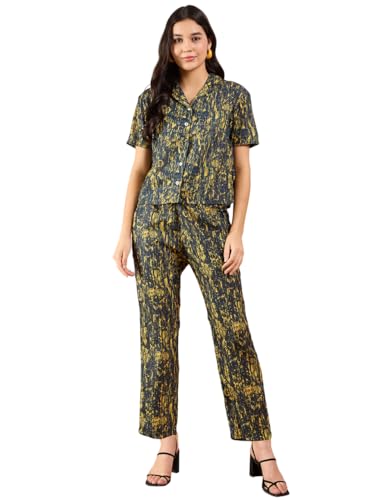 Image of Modeve Women Shirt Pant Navy Abstract Print Co-Ord Set