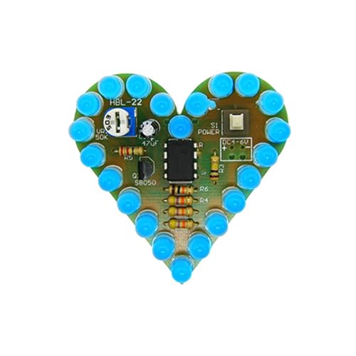 LXJLXD Juego de práctica de circuito analógico en forma de corazón para principiantes, efecto LED de respiración ajustable para aprendizaje electrónico, tablero de práctica de circuito analógico