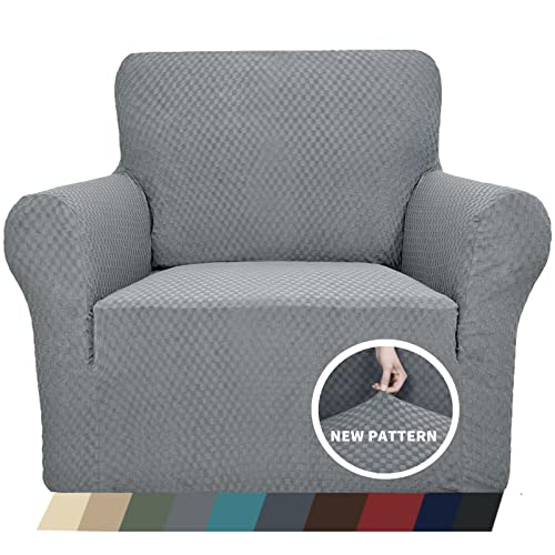 ZNSAYOTX 1 Piece Jacquard Chair Slipcovers for Living Room High Stretch Chair Covers with Arms Anti Slip Pets Friendly Couch Sofa Armchair Cover Furniture Protector (Chair, Light Grey)