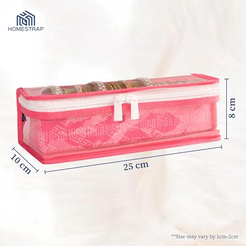 Image of HomeStrap Non-Woven Single Rod Bangle Box with Transparent Top | Waterproof, Dustproof Organizer for Bangles, Chudis, Bracelets, Watches & Jewellery | Compact Storage Organizer | Pink | Pack of 2