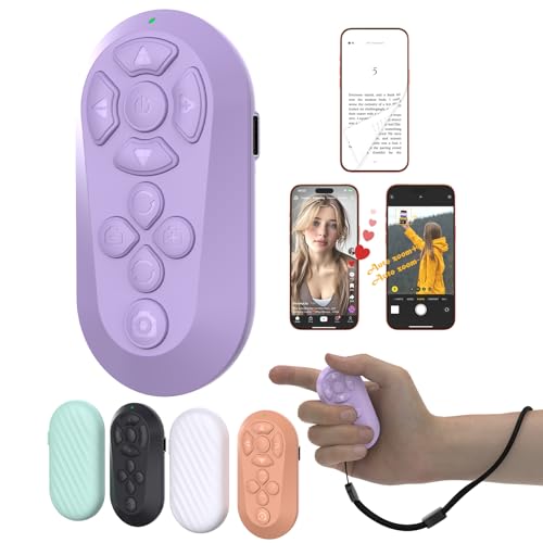 ZOZVO Wireless Remote Controller for iOS/Android Bluetooth Remote Control for TikTok Scrolling/Camera/Video Recording/Kindle App (Light Purple)