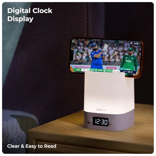 Image of Xech Digital Clock with Pen Stand, Ambient Night Light & Mobile Holder | 3-Colour Ambient Light, Touch Control | Rechargeable Night Lamp for Office, Study & Bedside (Nova Digital)
