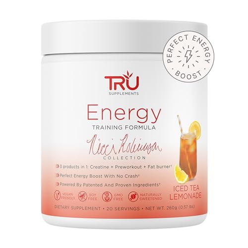 Image of TRU Supplements Supplements Energy, Pre Workout Training Formula, Vegan Friendly, No Jitters, Improve Workout Performance, Naturally Extracted Flavors, 20 Servings (Iced Tea Lemonade)
