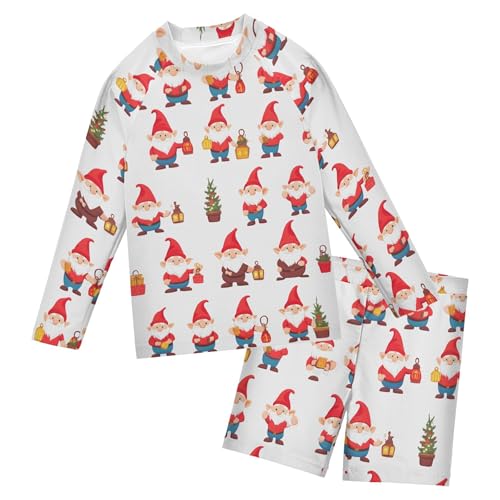 Christmas Xmas Gnome Dwarfs Boys Rash Guard Swimsuits Set for Boys Long Sleeve Swim Shirts Bathing Suits B0403606