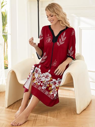 Image of PITINAN Moo Moo Nightgown House Dress Zip up Robes for Women Long Lounge Dress House Coat Women S-3XL
