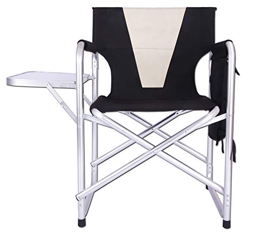 Folding Directors Chair Portable Camping Chairs, Lightweight Aluminum Frame with Armrest, Side Table