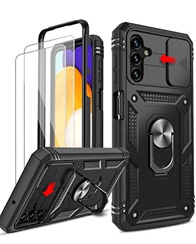 Galaxy A13 5G Case / A04s Case, Samsung Galaxy A13 5G Case with Slide Camera Cover + [2 Pcs] Tempered Glass Screen Protector, LeYi 360 Military-Grade Phone Case with Kickstand for Galaxy A13 5G, Black