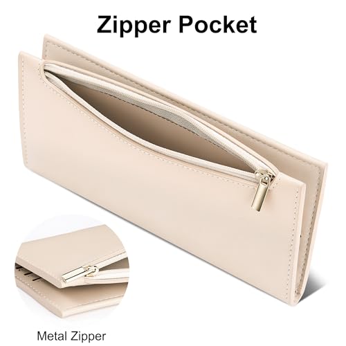 Image of Tipmile Slim Wallet for Women, RFID Blocking Credit Card Holder, Ladies Bifold Wallet with Zipper, Beige