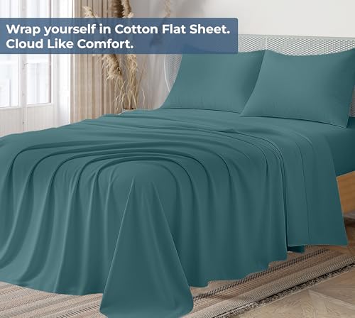 Image of Royale Linens 100% Organic Cotton Full Flat Sheet Only - Super Soft - Percale Top Sheets - Full Flat Sheet Sold Separately - Breathable, Cool & Crisp Sheets Only (81 inch x 96 inch, Teal)
