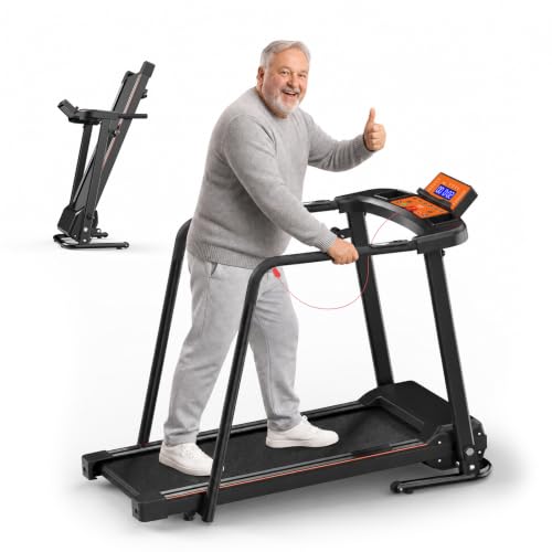 Image of Treadmill for Seniors with Handlebar, Walking Treadmill with APP Control | Treadmill for Home with Long Handrails, 41x14 in Belt, 0.5-6.0 MPH, 12 Preset Programs, Safety Clip, Cushioned Rebound Belt