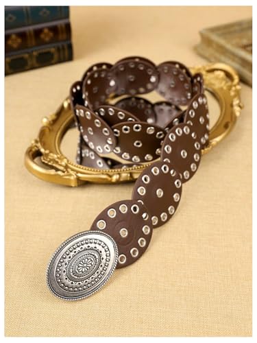 GORGLITTER Women's Western Boho Belts Disc Vintage Cowgirl Leather Belts for Jeans Dress Skirt3