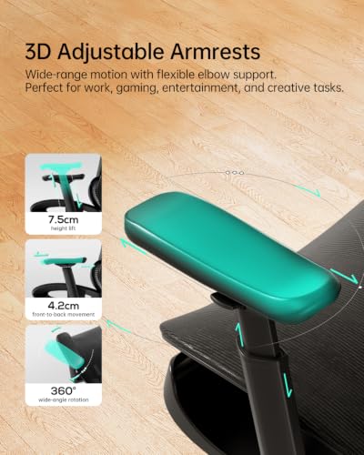 Image of Hbada P2 Ergonomic Office Chair, Office Chair with 3D Lumbar Support, Ergonomic Chair with 3D 360 Rotation Arms & 3D Headrest, 135 Stepless Tilt Function, Black