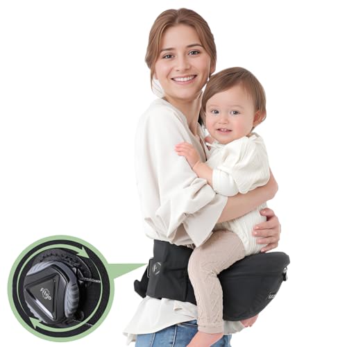 Image of Kerätä Baby Carrier with Hip Seat, Dual Dial Lock Adjustable Waistband Baby Hip Carrier for Newborn to Toddler Up to 45 Lbs, Ergonomic Elastic Core Reduces Belly Digging with Pockets(Black/46in)