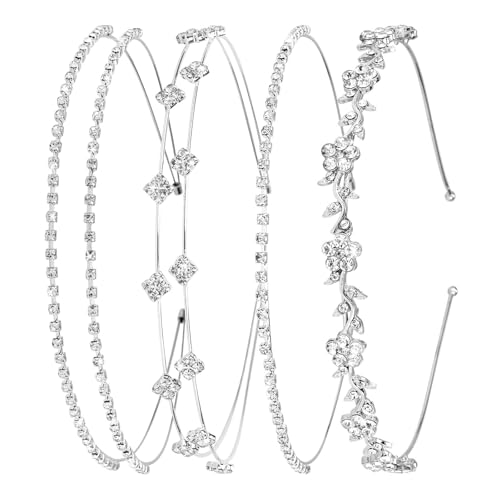 Tupenofif Diadema para Mujer, Accesorios para el Pelo de Boda y Diadema Plateada, Corona de Estrás con Cristales para Novia, Niñas y Niños, Graduación, Fiesta, Comunión, Elegante, Juego de 4 Tiaras