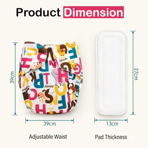 Image of GLUN Printed Reusable Baby Cloth Diaper Pack of 2, Multicolour Colour Alphabet Print, Comfort & Protection, Leakproof & High Absorption