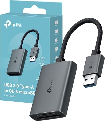 TP-Link Lector de Tarjetas USB 3.0 de Memoria SD/Micro SD con diseño portátil para TF, SDXC, SDHC, MS, MMC, MSXC, hasta 200 MB/s, Lectura/Escritura simultánea, Compatible con Windows y Mac OS