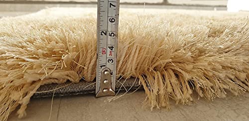 Image of Hand Woven Plain Shagg Collection with 2 Inch Pile Height Carpet for Living Room Size 5x5 Feet Round Coular Cream