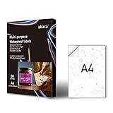 akaca Papel Adhesiva Vinilo Imprimible A4, 30 hojas, Blanco Mate, Etiqueta Autoadhesivas Imprimible, Impermeable, Resistente al Desgarro, para Impresoras Láser & de Inyección de Tinta, 210 x 297 mm