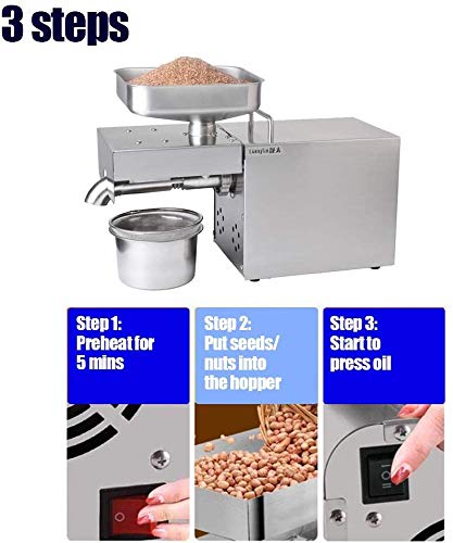 Fayelong Home Ölpresse Maschine,Automatisch Elektrische Expeller Maschine Handels Öl Expeller Öl Extraktor Maschinen Ausrüstung für Erdnuss Nuts Samen Leinsamen 1500W (Öleinfüllbechers 2L) - 3