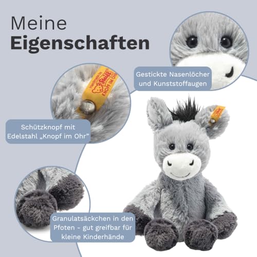 Steiff Kuscheltier Dinkie Esel, Süßes Stofftier mit Kunststoffaugen, Kinder, Jungen & Mädchen, Friends, Plüschtier 20 cm, Hellgrau, 073922