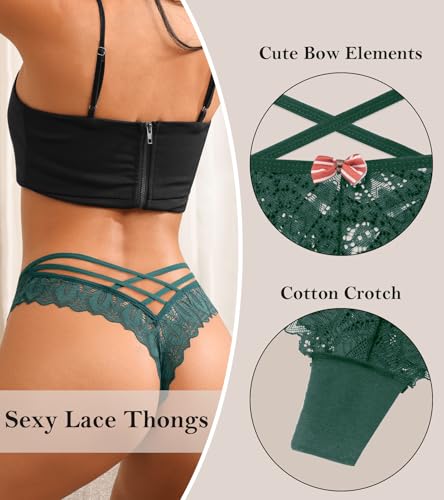 J-pone Thongs for Women Sexy Lace Underwear High Waisted Hollow Out Panties String Criss Cross Thong Multipack4