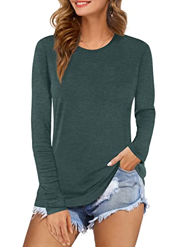 Beluring Tshirt Damen Rundhals Shirt Langarm T-Shirt Baumwolle Bluse Oberteile Tops Olivgrün XXL Cover