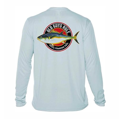 OLD GUYS RULE Men's UPF 50+ Sun Protection Long Sleeve Fishing Shirt, Chasing Tail - Funny Father's Day, Birthday Gift