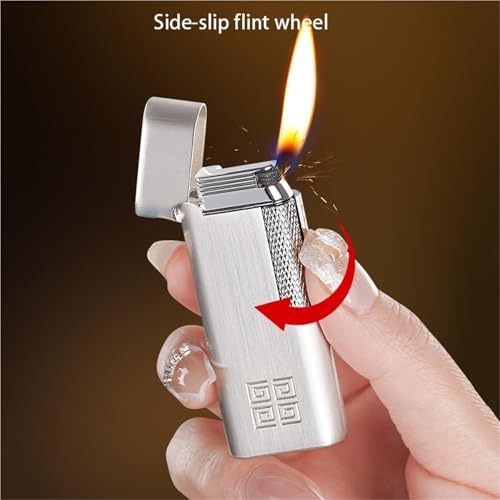 Encendedor metálico clásico con rueda lateral y llama ajustable miniatura 4