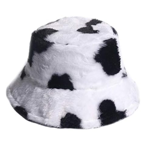 VALICLUD Cow Pattern Faux Fur Bucket Hat Cover