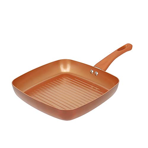 URBN-CHEF Forged Aluminium Ceramic Coated Grill Grilling Griddle Frying Pan Square Skillet (24cm)