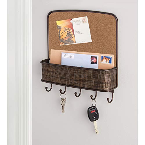 Idesign Twillo Metal Wall Mount Corkboard, Key And Mail Rack, 5-Hook Organizer For Kitchen, Mudroom, Hallway, 11.5" X 10.5" X 2.5", Bronze #TOP1