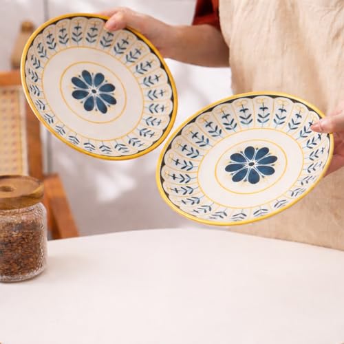 Image of 6-Piece Ceramic Dinner Set, 2 Plates & 4 Bowls, Microwave Safe, Dishwasher Safe, Floral Dinnerware (Royal Blue Floral, 2 Plate & 4 Bowl Set)
