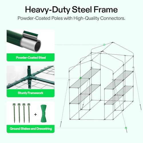 Image of VIVOSUN 57x57x77-Inch Transparent Mini Walk-in Green House with Window and Anchor, Plant Garden Hot House 2 Tiers 8 Shelves, 4.7 x 4.7 x 6.4 FT