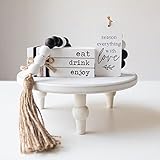 GENMOUS Farmhouse Decorative Round Wood Risers for Decor, White Wood Pedestal Stand with Wood Book...