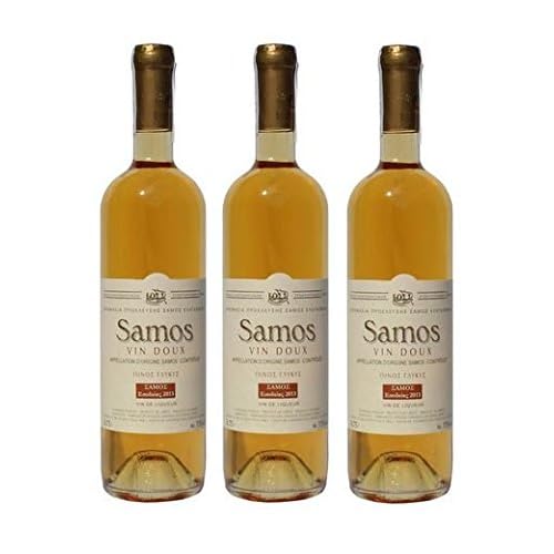 3x Griechischer Weißwein Samos Vin Doux je 750ml Muscat Muskat Wein aus Griechenland Likörwein Weiß Wein Spar Set + Sachet 10ml Olivenöl aus Kreta