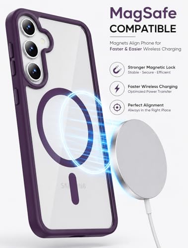 Image of ArmourPro MagSafe Compatible Case for Samsung Galaxy A26, Magnetic Wireless Charging Back Cover with Clear Back, Flexible TPU Bumper, Camera Protection | Purple