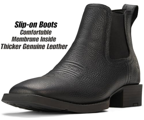 SUREWAY Mens Western Chelsea Cowboy Boots for Men Square Toe,Rugged Slip-On Work/Casual/Dress Boots for Men,Comfort Slip Resistant Ankle Leather Boots2