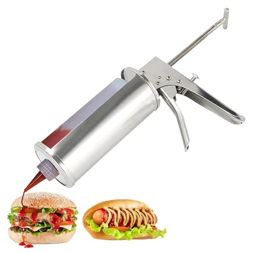 Dispensador de salsa de acero inoxidable con botellas exprimibles, control cuantitativo para hamburguesas de cocina, aderezos para ensaladas y aplicaciones de crema agria Dispensador de salsa de acero inoxidable con botellas exprimibles, control cuantitativo para hamburguesas de cocina, aderezos para ensaladas y aplicaciones de crema agria