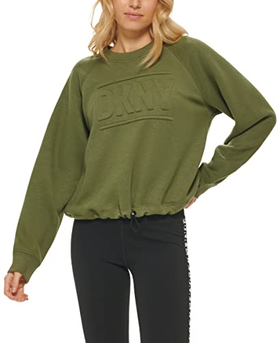 DKNY Damen Bungee Crew Neck Puff Logo Top Jacke mit Trichterausschnitt,...