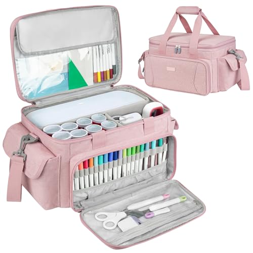 LEFOR·Z Carrying Case Compatible with Cricut Joy Xtra,Protable Travel Storage Bag with Removable Dividers Fits for Cricut Joy Xtra Accessories and Supplies,Pink