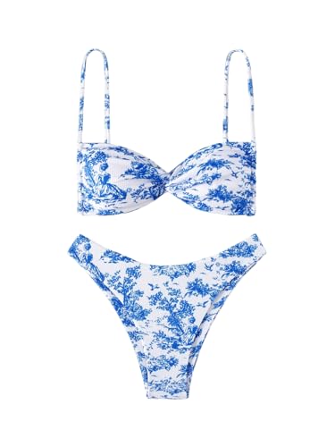 Women's 2 Piece Graphic High Cut Bikini Sets Twist Wireless Bathing Suit Summer Beach Swimsuit