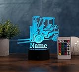 Optechvisual Gabelstapler Lampe personalisiert – LED Nachtlicht mit Name | Staplerfahrer Geschenk Deko | Forklift Light für Männer, Werkstatt, Büro & Lager