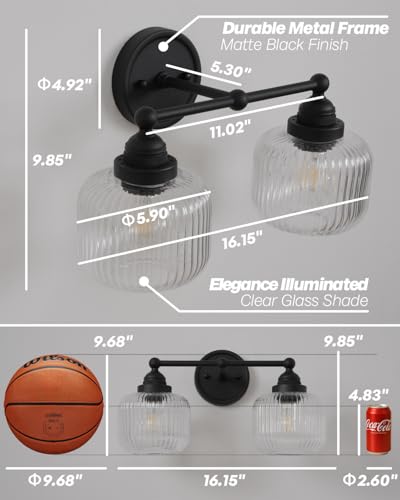 Image of Vintage 2-Lights Clear Ribbed Glass Wall Sconce Lighting
