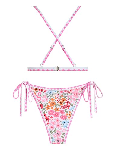 Image of ZAFUL Women's Tie Back Padded High Cut Bralette Bikini Set Two Piece Swimsuit