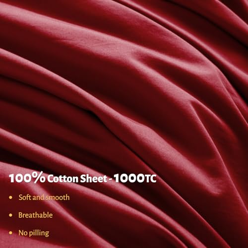 Shilucheng 100% Egyptian Cotton Sheets Set,Luxury Cotton Bed Sheets,Breathable Bedding and Pillow Cases, 16 Inch Deep Pocket - 4 Piece (Burgundy, King)