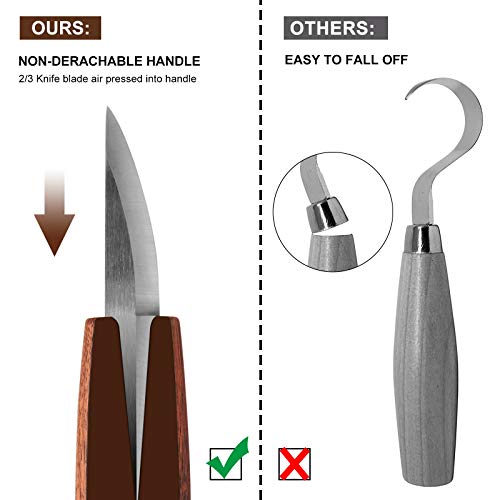Wood Carving Tools, 11 in 1 Wood Carving Kit with Carving Hook Knife, Wood Whittling Knife, Chip Carving Knife, Gloves, Carving Knife Sharpener for Spoon, Bowl, Kuksa Cup, Beginners Woodworking