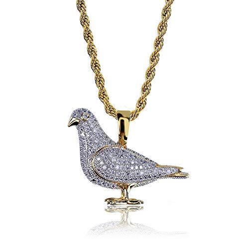 JAJAFOOK Hiphop 14k Gold Plated Iced Out CZ Pigeon Pendant Bling Necklace with 23.6" Rope Chain4