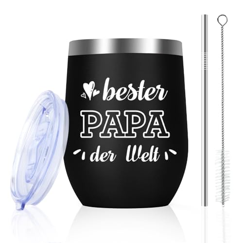 Vatertag Geschenke Für Papa Geschenk Für Vater Eltern 12oz Edelstahl Weinbecher Bester Papa Geschenke Geburtstag Geburtstagsgeschenk Thermobecher Mit Strohhalm Weihnachten Geschenk Ostergeschenke